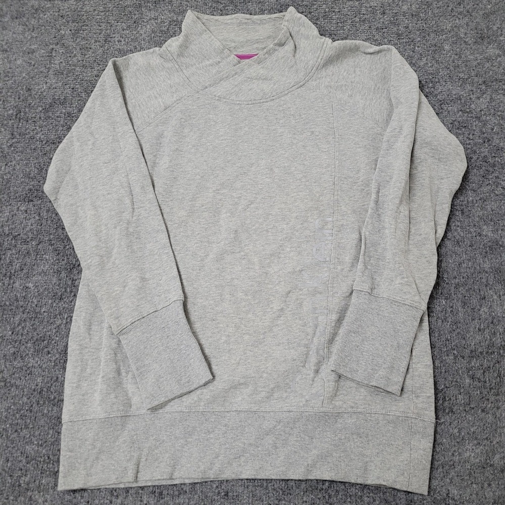 Calvin Klein Sweatshirt Womens L Gray Funnel Neck Thumbhole Athletic Pullover
